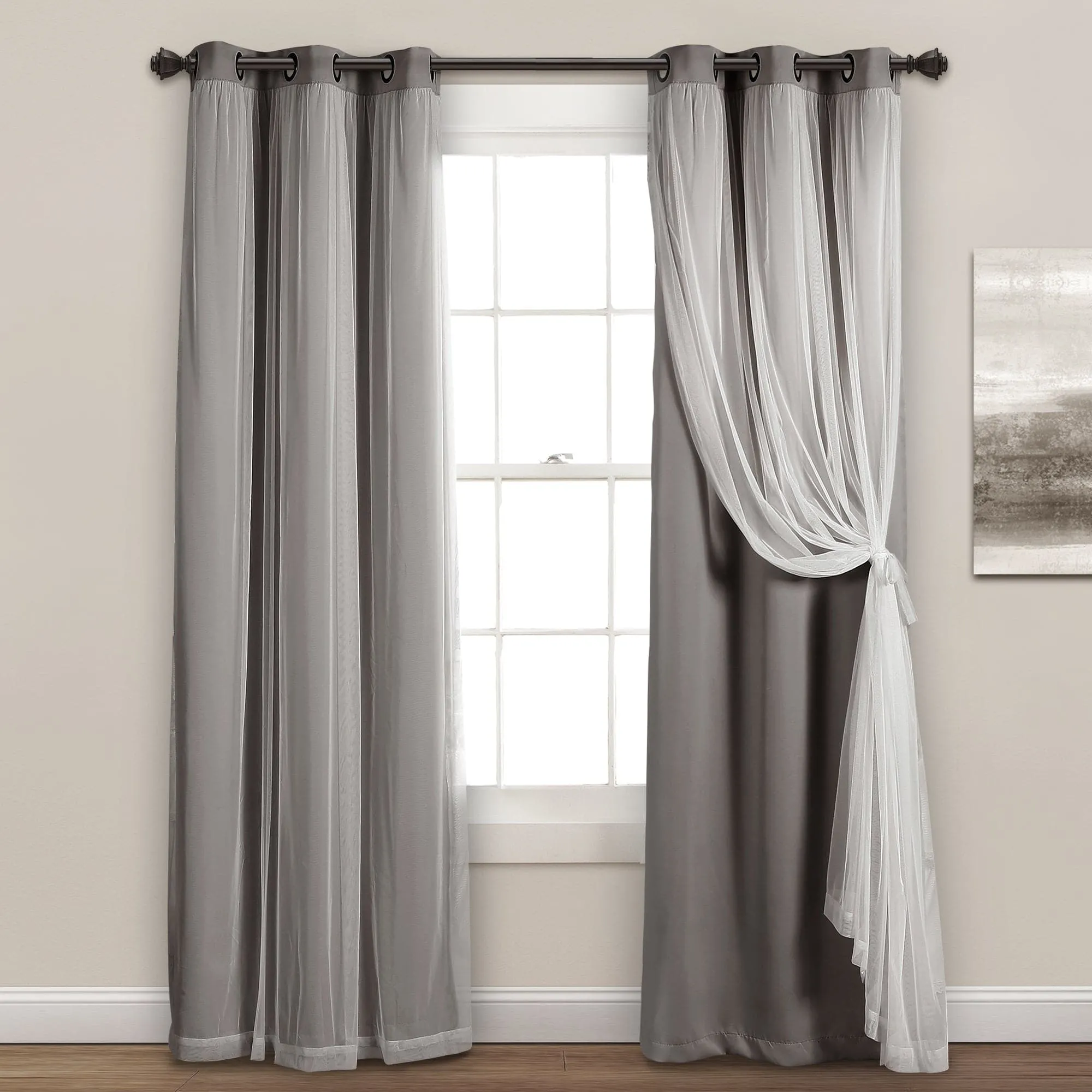 Grommet Sheer With Insulated Blackout Lining Curtain Panel Set