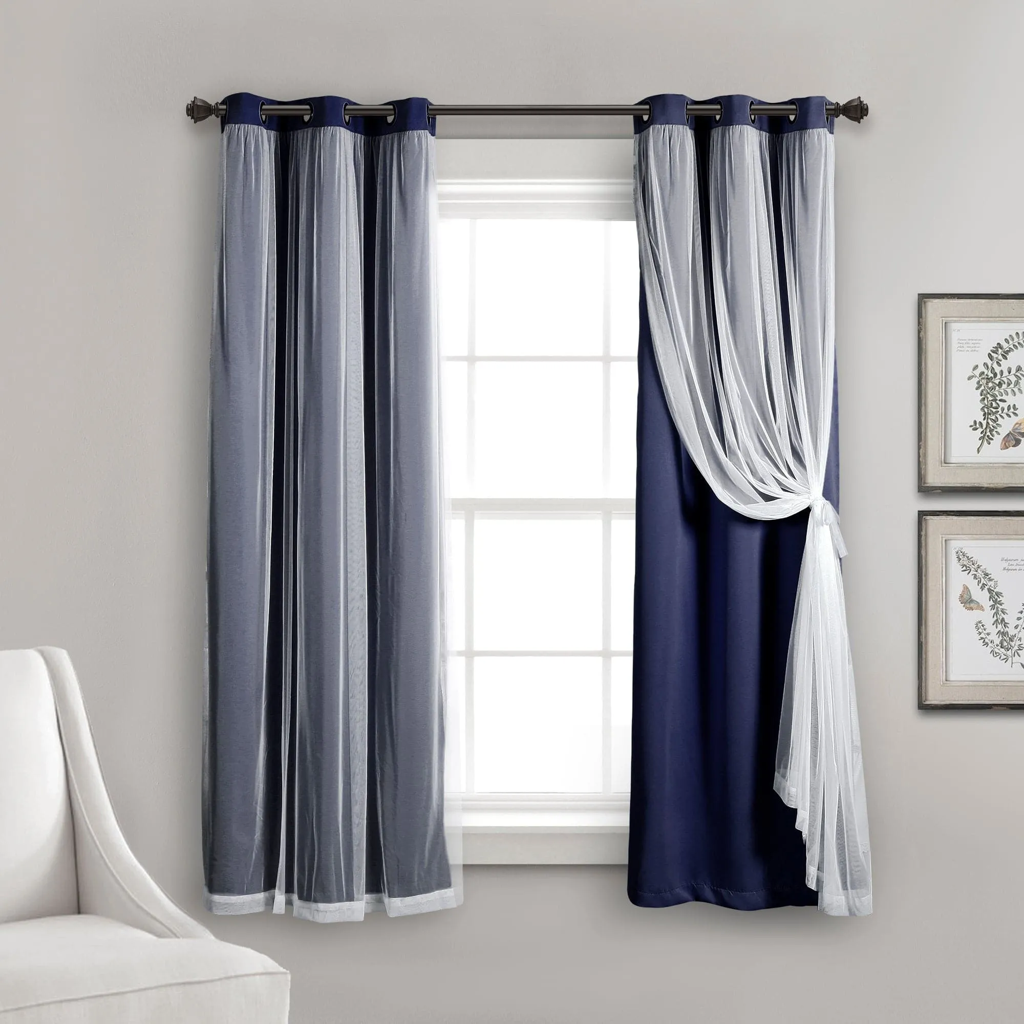 Grommet Sheer With Insulated Blackout Lining Curtain Panel Set