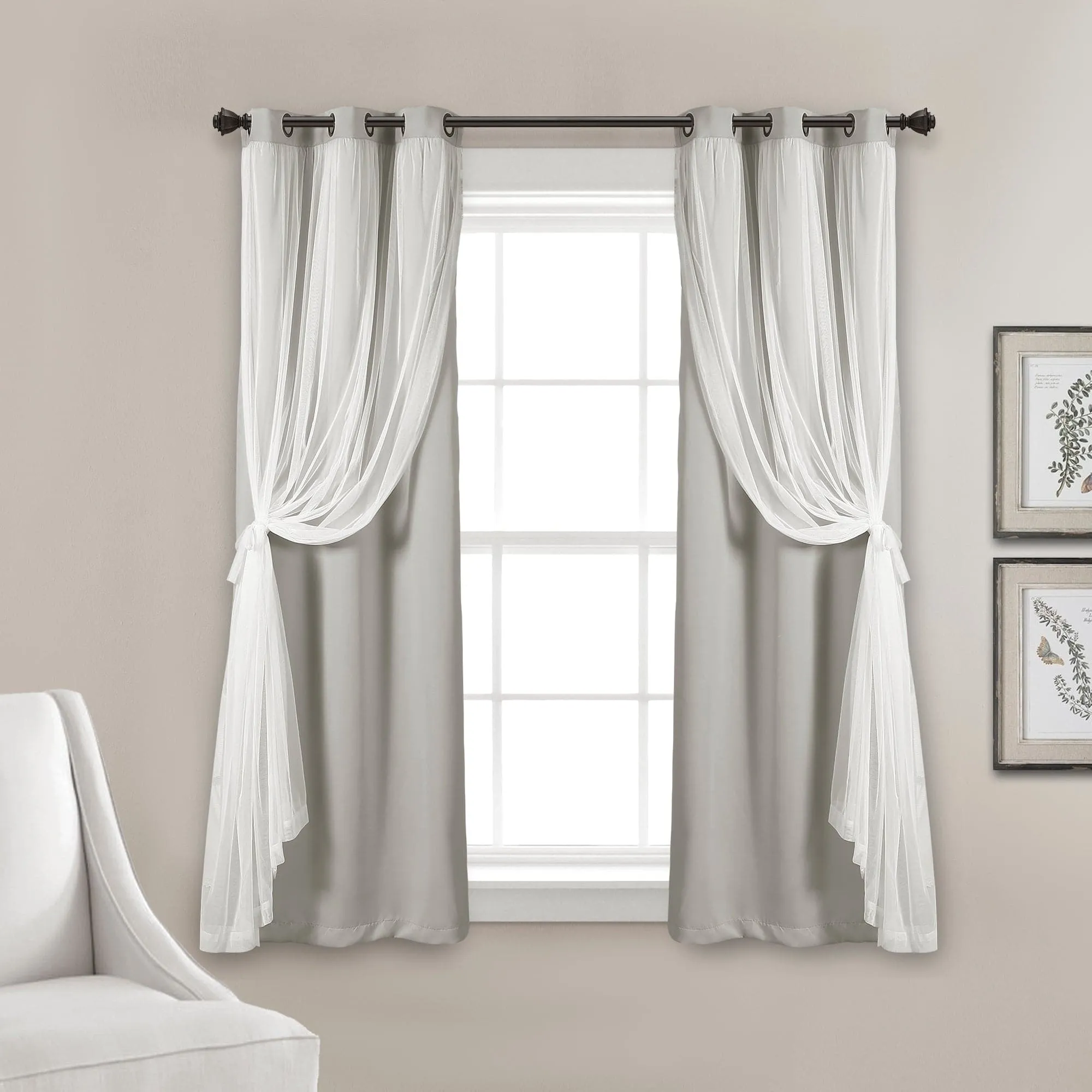 Grommet Sheer With Insulated Blackout Lining Curtain Panel Set