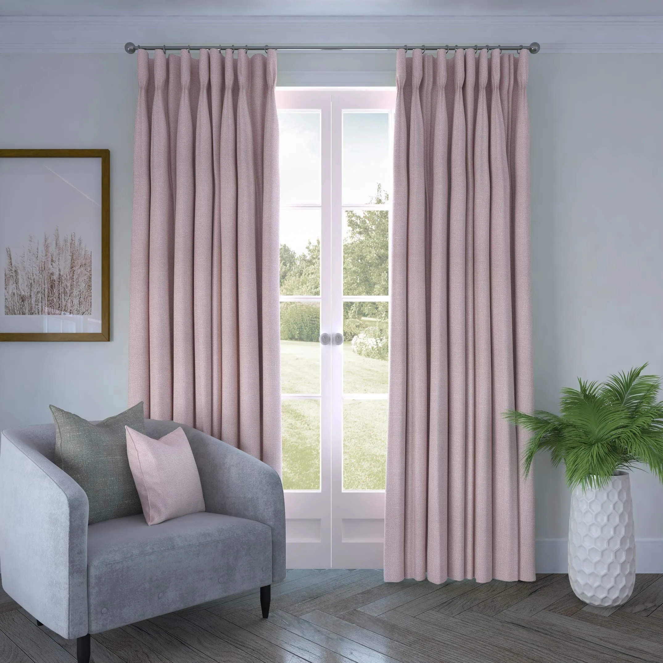 Harmony Linen Blend Soft Blush Textured Curtains