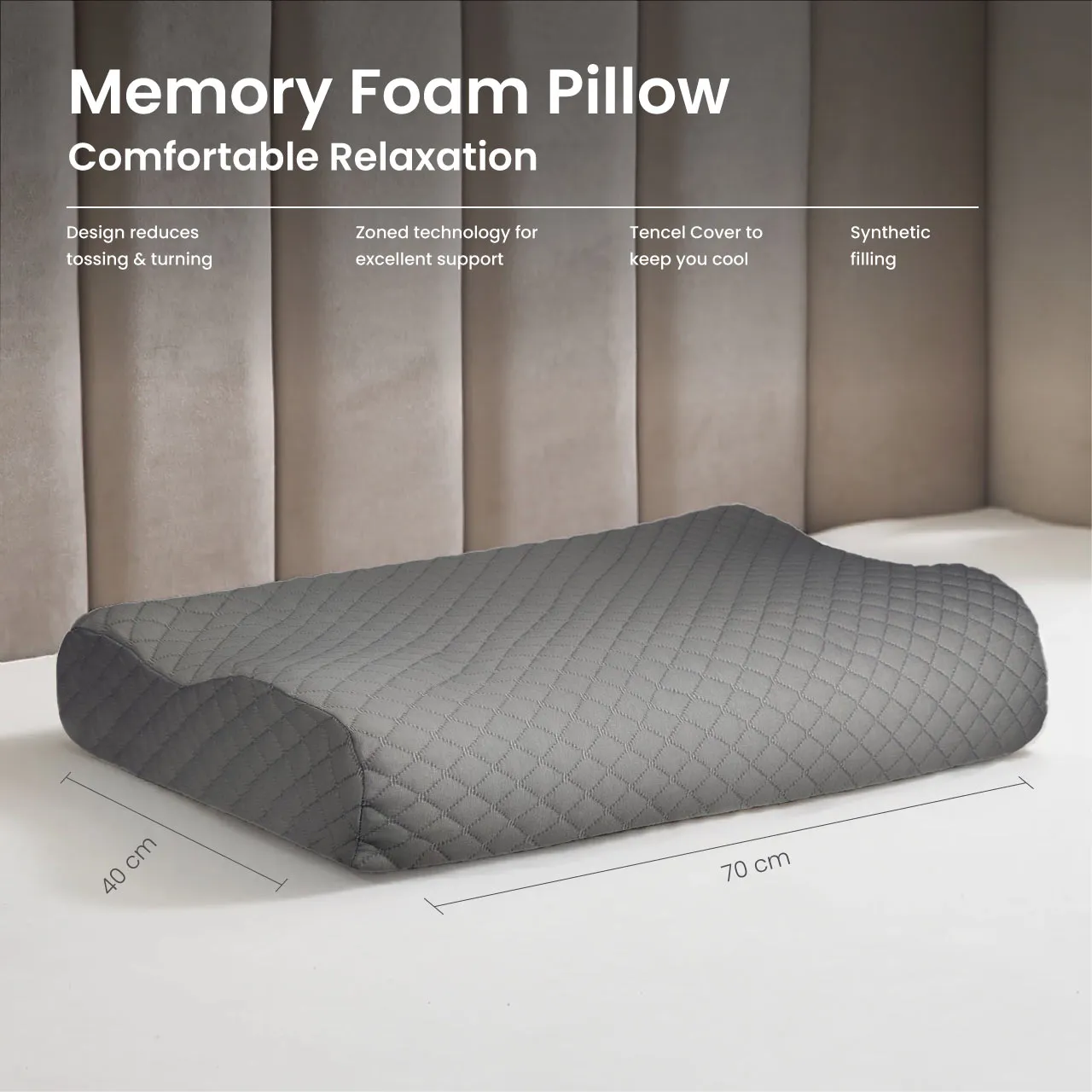 High Quality King Size 40x70 (11x13) Knitted Anti Snore Contour Cervical Neck Support Memory Foam Pillow with Washable Grey Cover