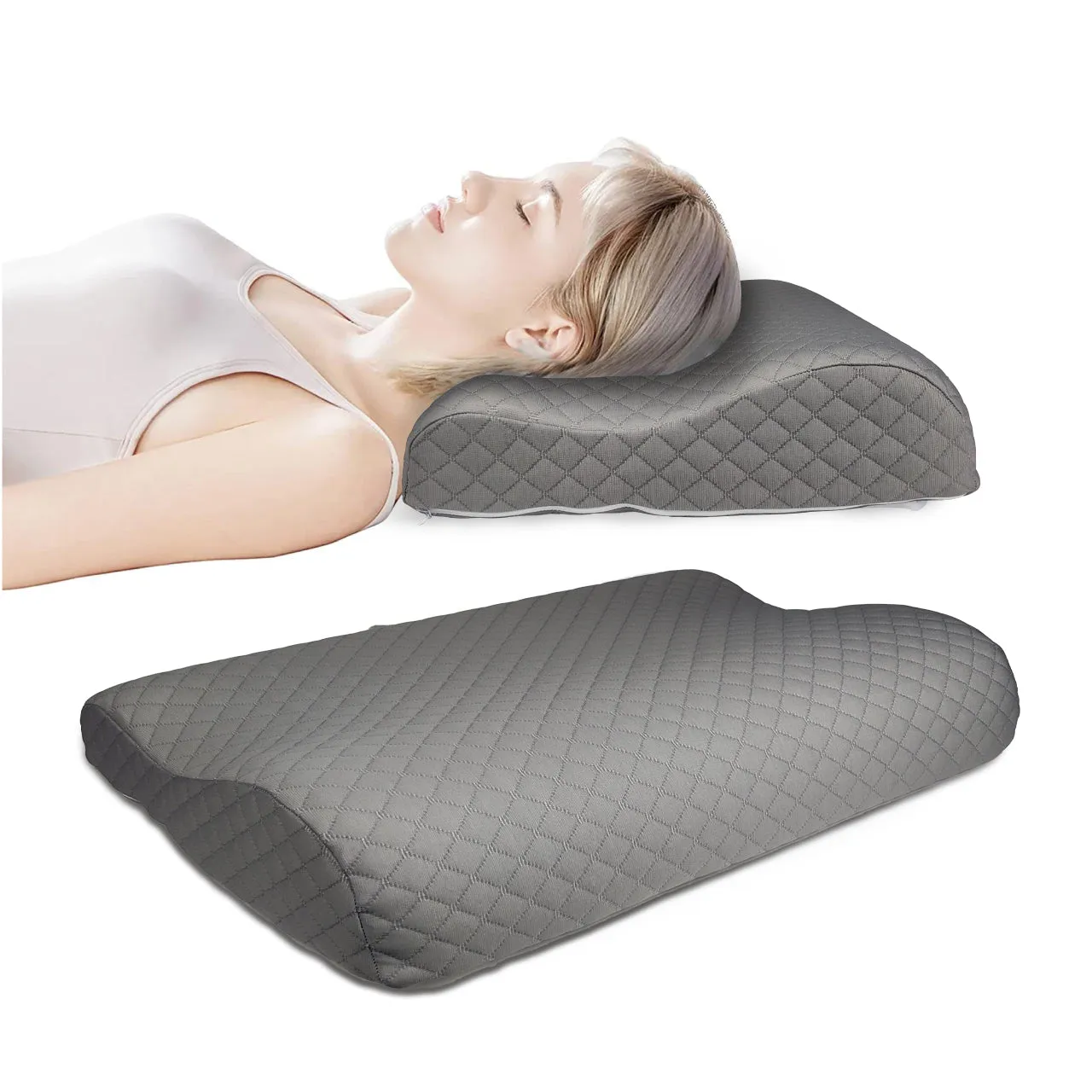 High Quality King Size 40x70 (11x13) Knitted Anti Snore Contour Cervical Neck Support Memory Foam Pillow with Washable Grey Cover