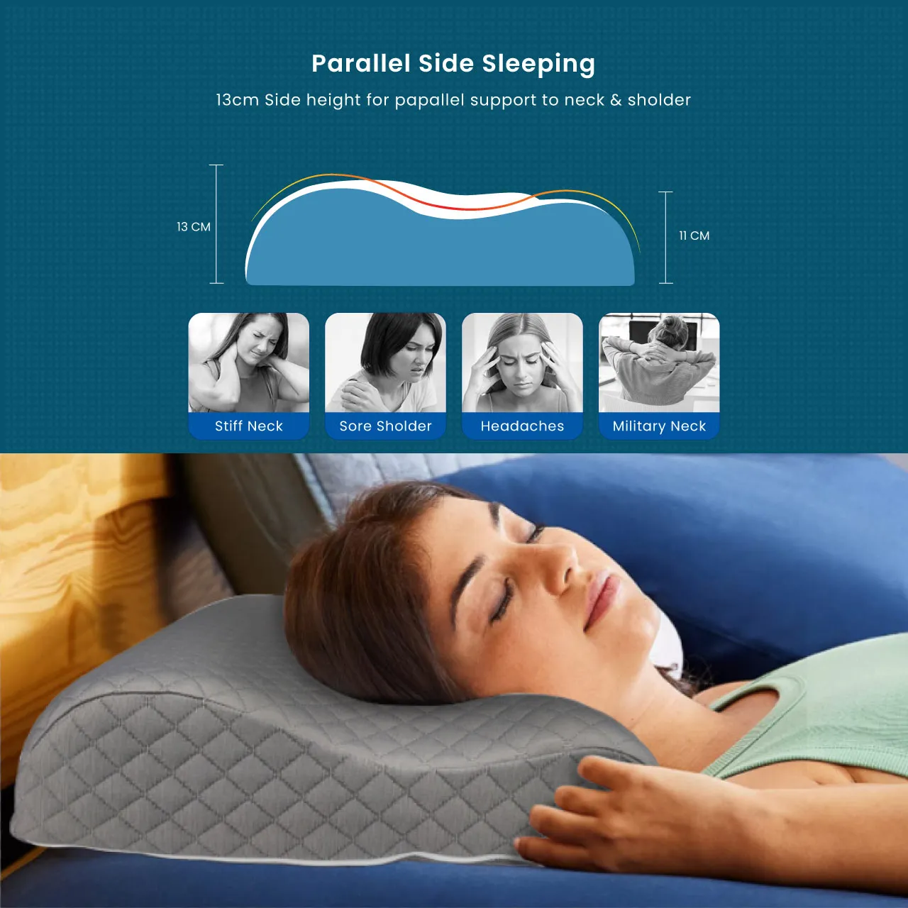 High Quality King Size 40x70 (11x13) Knitted Anti Snore Contour Cervical Neck Support Memory Foam Pillow with Washable Grey Cover