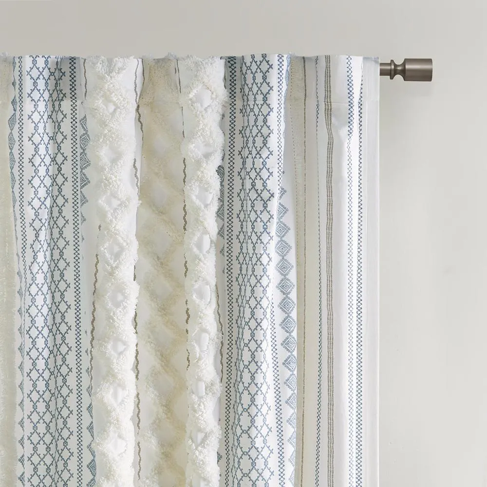 Imani Cotton Printed Curtain Panel with Chenille Stripe and Lining