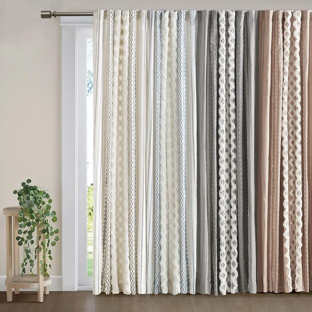 Imani Cotton Printed Curtain Panel with Chenille Stripe and Lining