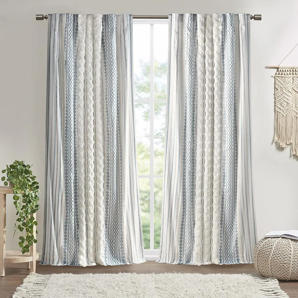 Imani Cotton Printed Curtain Panel with Chenille Stripe and Lining