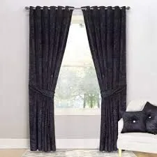 JVIN FAB Velvet Solid Grommet Long Door Curtain, Long Door 7 Feet, Black, Pack of 2