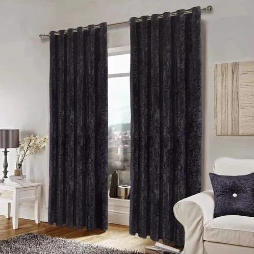 JVIN FAB Velvet Solid Grommet Long Door Curtain, Long Door 7 Feet, Black, Pack of 2