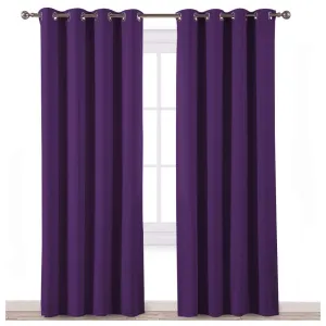 KOSOVO Premium Silk Blackout Curtain Pack of 2 Piece with 3 Layers Weaving Technology & Solid Grommet Pattern/Thermal Insulated Draperies Energy Saving (Width - 48inch X 84inch -Length) Violet