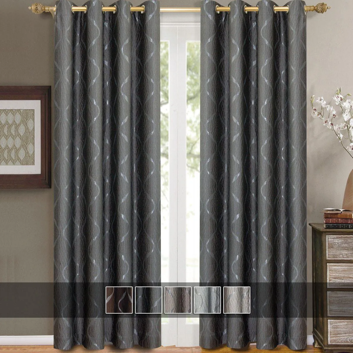 Laguna Contemporary Swirl Jacquard Curtain Panels With Top Grommets (Pair)