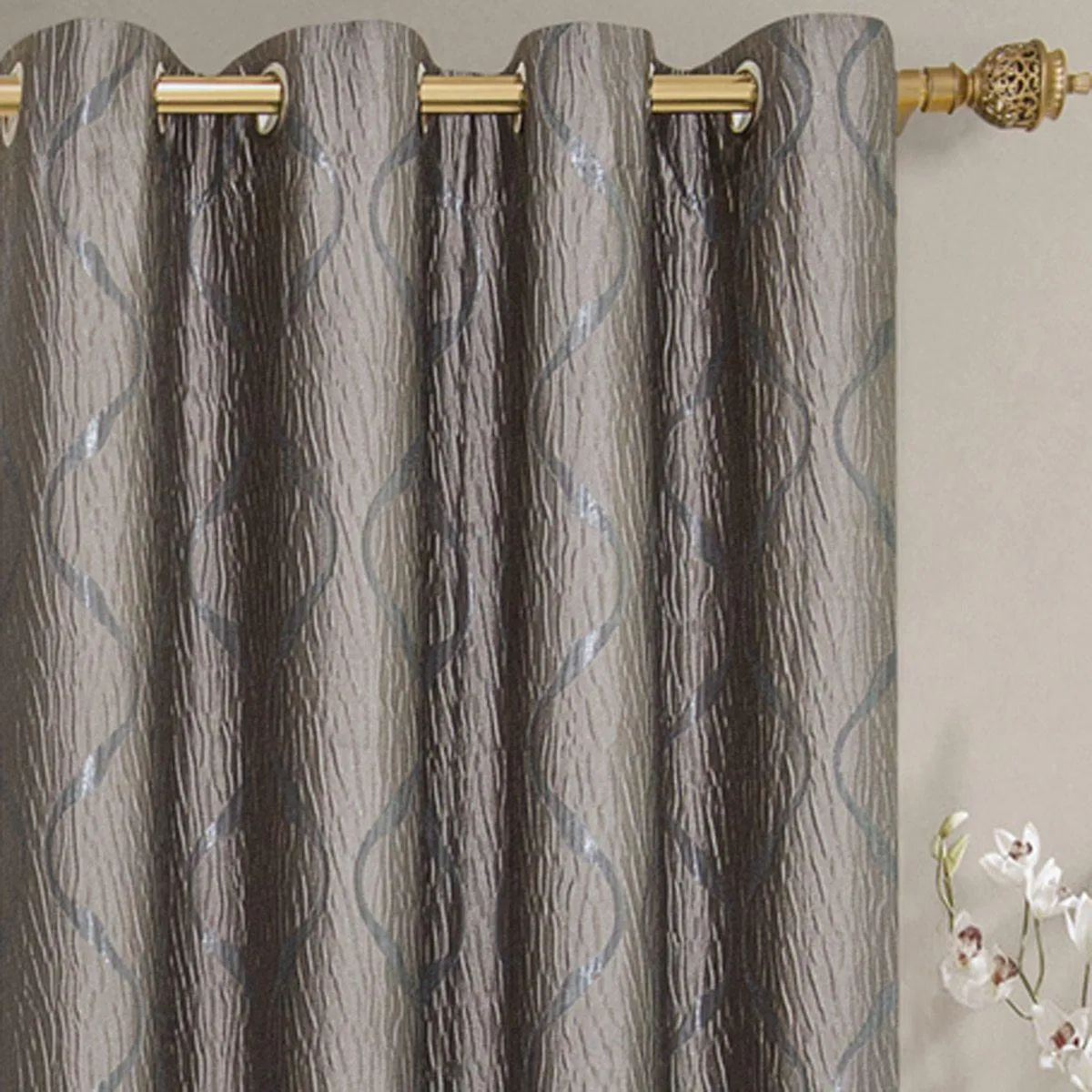 Laguna Contemporary Swirl Jacquard Curtain Panels With Top Grommets (Pair)