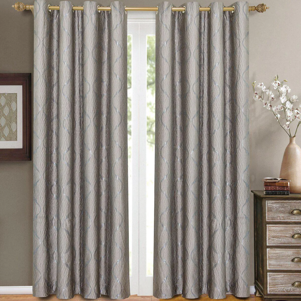 Laguna Contemporary Swirl Jacquard Curtain Panels With Top Grommets (Pair)