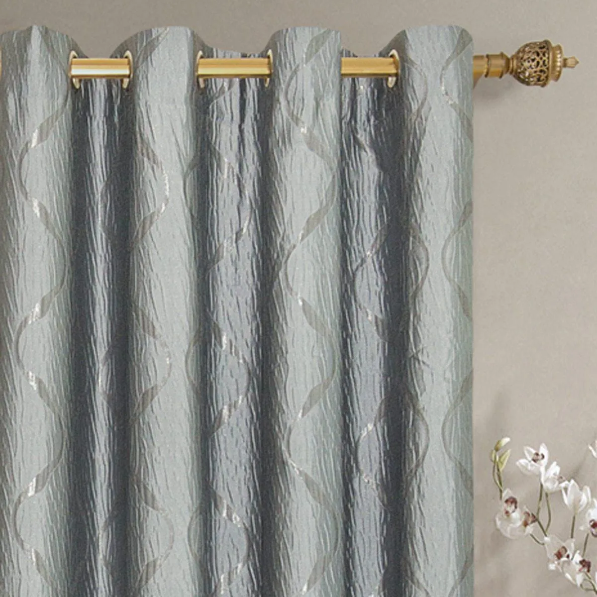 Laguna Contemporary Swirl Jacquard Curtain Panels With Top Grommets (Pair)