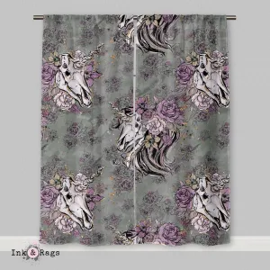 Lavender and Sage Unicorn Skull Curtains