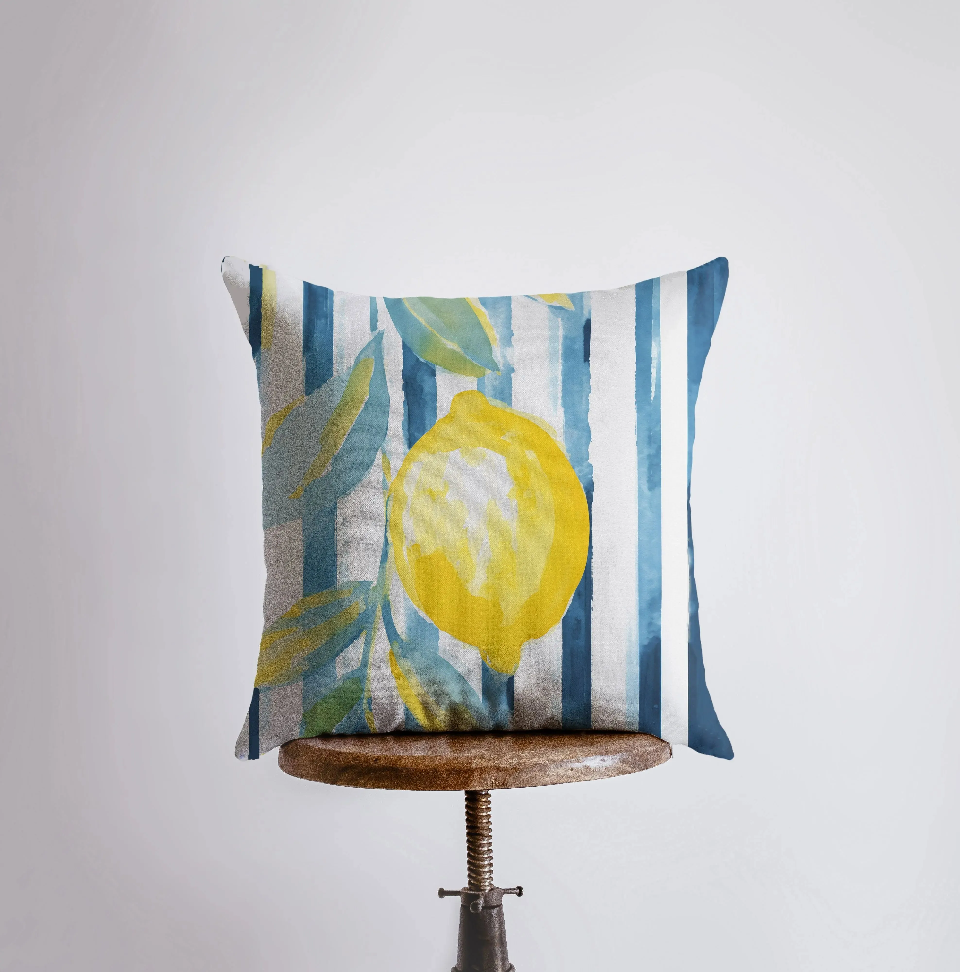 Lemon and Stripes | Gouache Painting | Food Pillow | Citrus | Abstract Still Life | Throw Pillow | Home Decor | Gift for Her | Pillow Cover