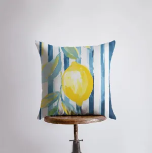 Lemon and Stripes | Gouache Painting | Food Pillow | Citrus | Abstract Still Life | Throw Pillow | Home Decor | Gift for Her | Pillow Cover