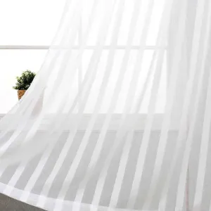 Linen textured  Sheer Curtain for Living Room , Curtain for Bedroom, Readymade Curtain, Pack of 2 Curtains - White Stripe