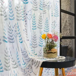 Linen textured Sheer Curtain for Living Room , Curtain for Window/Door, Pack of 2 Curtains, Christmas Tree Blue