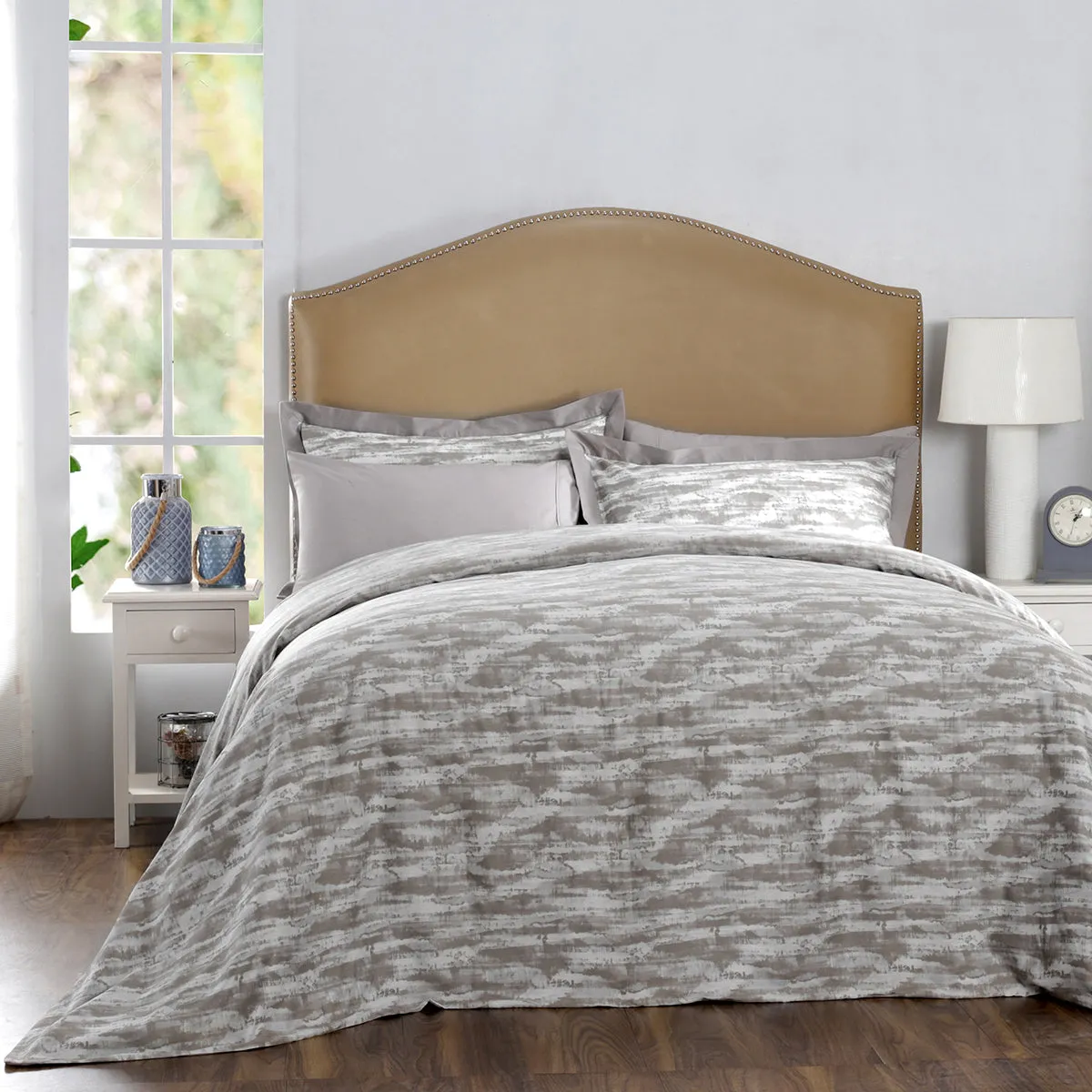 Meyer Textura Plain & Printed Reversible 100% Cotton Super Soft Neutral Duvet Cover with Pillow Case