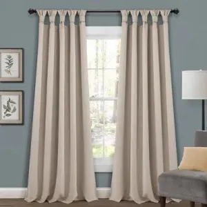 New - Set of 2 (95"x52") Insulated Knotted Tab Top Blackout Window Curtain Panels Wheat - Lush Décor