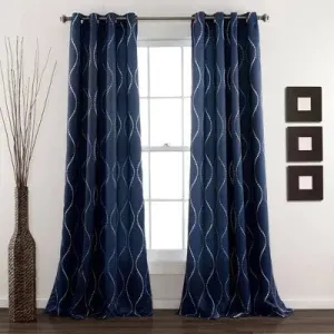 New - Set of 2 (95"x52") Swirl Geometric Light Filtering Window Curtain Panels Navy - Lush Décor