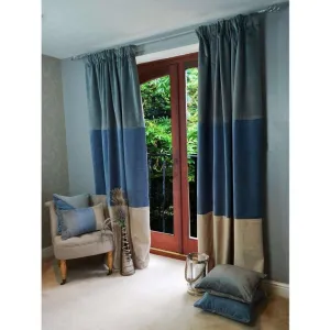 Patchwork Velvet Blue, Gold   Grey Curtains