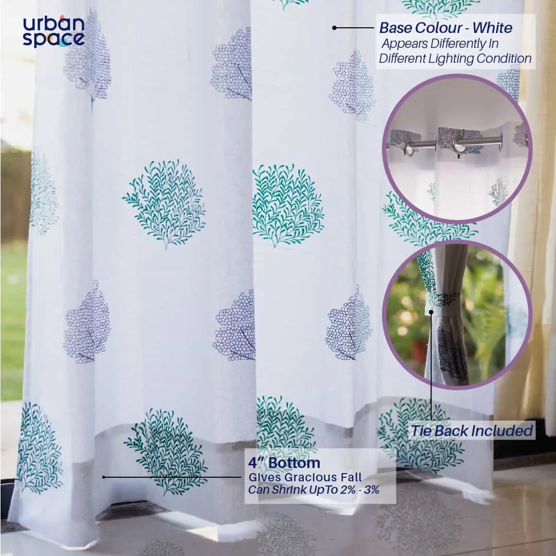 Premium Cotton Curtains - 100% Cotton Curtains, Autumn Tree, Green & Blue - Pack of 2 Curtains