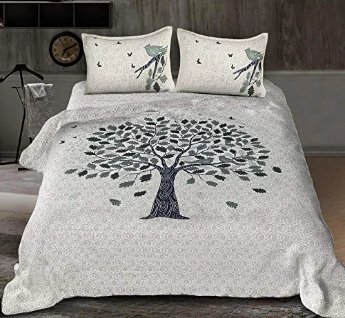 Proudly Made in India .100% Pure Cotton Double Bedsheet Amazing Desingn Cotton Bedding with 2 Pillow Covers (White Green)