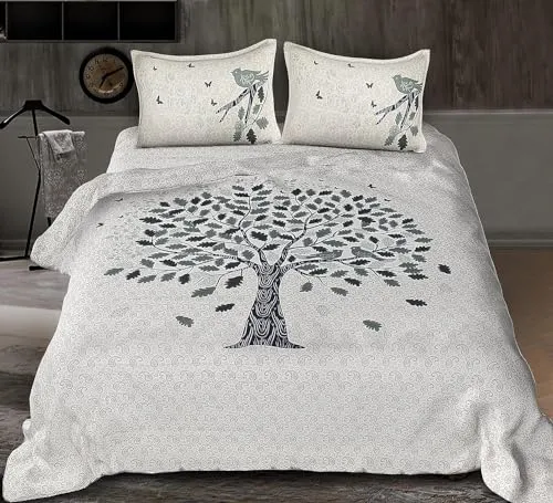 Proudly Made in India .100% Pure Cotton Double Bedsheet Amazing Desingn Cotton Bedding with 2 Pillow Covers (White Green)