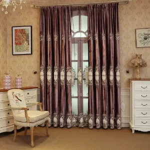 Purple Blackout Curtains Cloth For living Room Bedroom Window Floral Embroidered Curtains Drapes Decoration