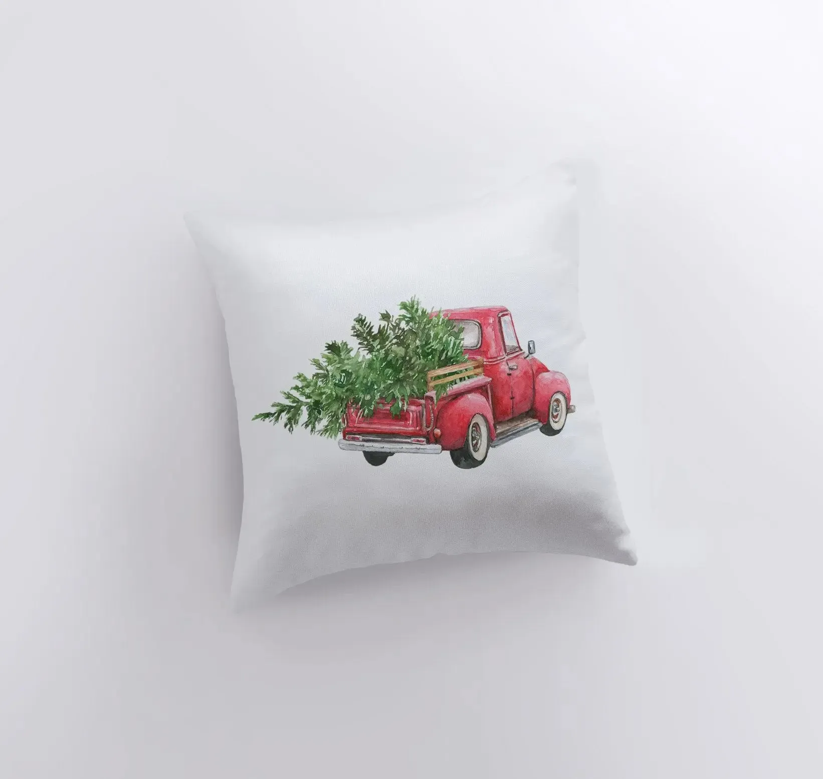 Red Truck with Tree Driving Away | Red Christmas Truck | Pillow Cover | Christmas Decor | Throw Pillow | Home Decor | Rustic Christmas Decor