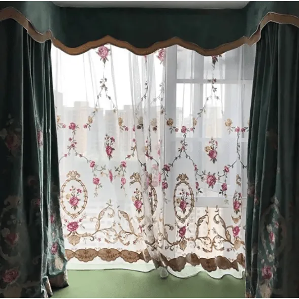 Rémy Luxury Green Velvet Embroidered Curtains