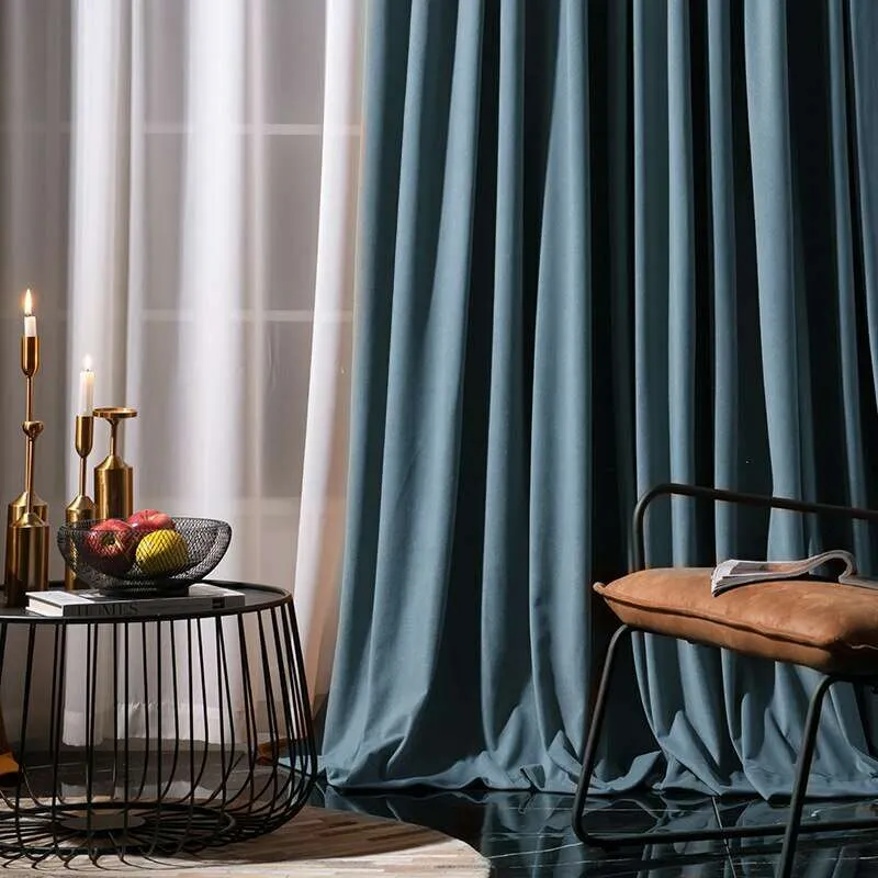 Rémy Luxury Modern Herring Designer Velvet Curtains - Blue