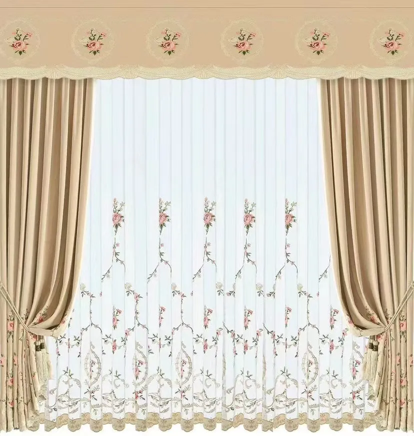 Rémy Luxury Velvet Embroidered Curtains - Beige