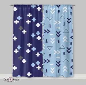 Shades of Blue and Grey Geometric Dino Dinosaur Curtains