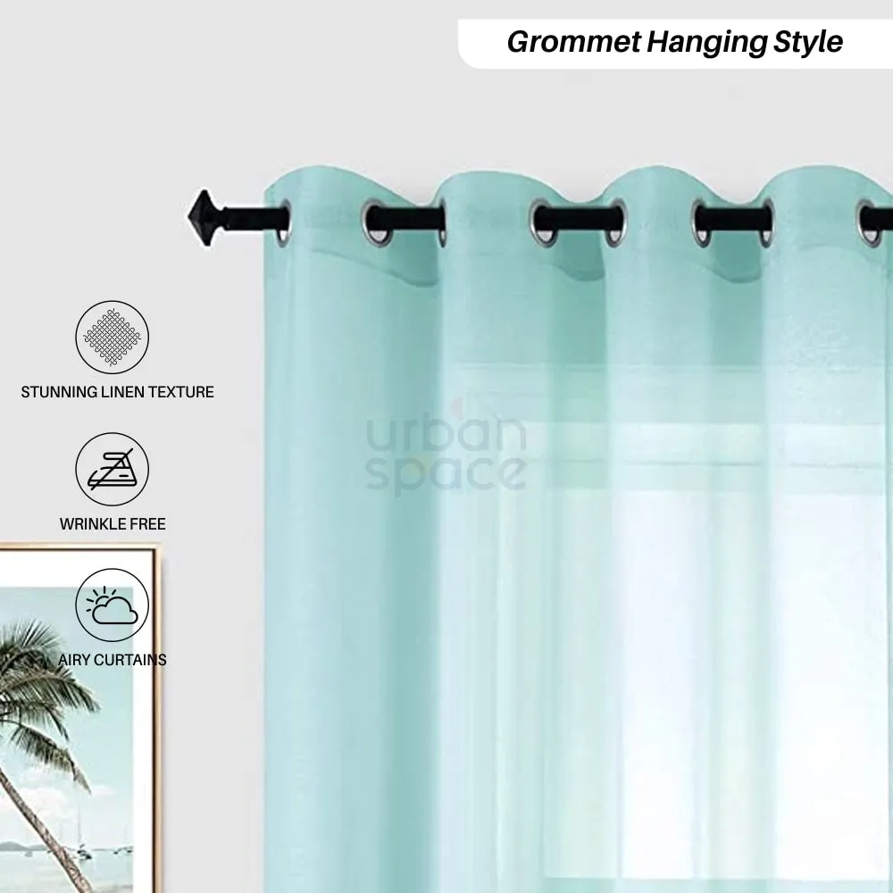 Sheer Curtain for Living Room with linen texture, Net Curtain for balcony, Pack of 2 Curtains -  Aqua Blue