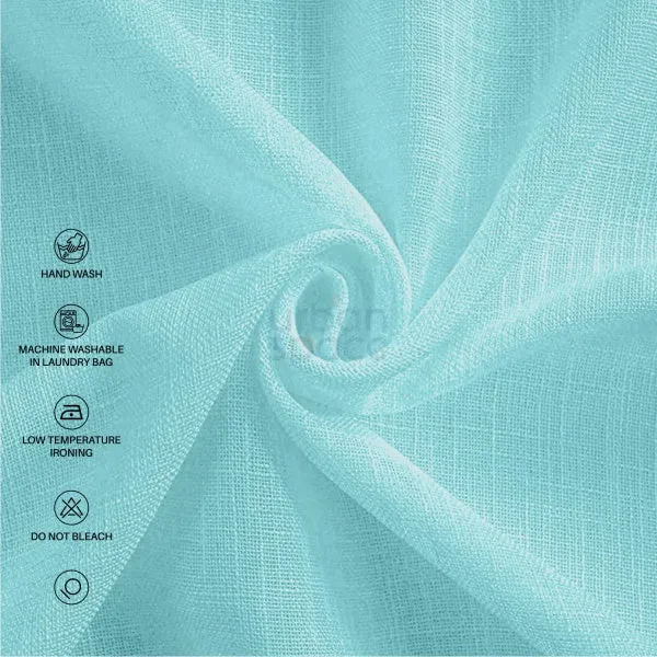 Sheer Curtain for Living Room with linen texture, Net Curtain for balcony, Pack of 2 Curtains -  Aqua Blue