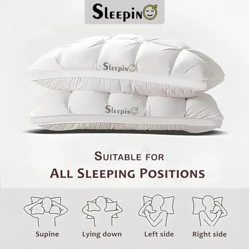 SLEEPINO Premium Box Buffle Pinch Pleate Adjustable Hight Pillows 18x28 Inch Standard Size Luxurious Down Alternative Sleeping Pillow | Dark Grey - Set of - 8