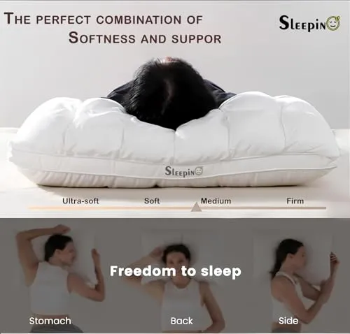 SLEEPINO Premium Box Buffle Pinch Pleate Adjustable Hight Pillows 18x28 Inch Standard Size Luxurious Down Alternative Sleeping Pillow | Dark Grey - Set of - 8