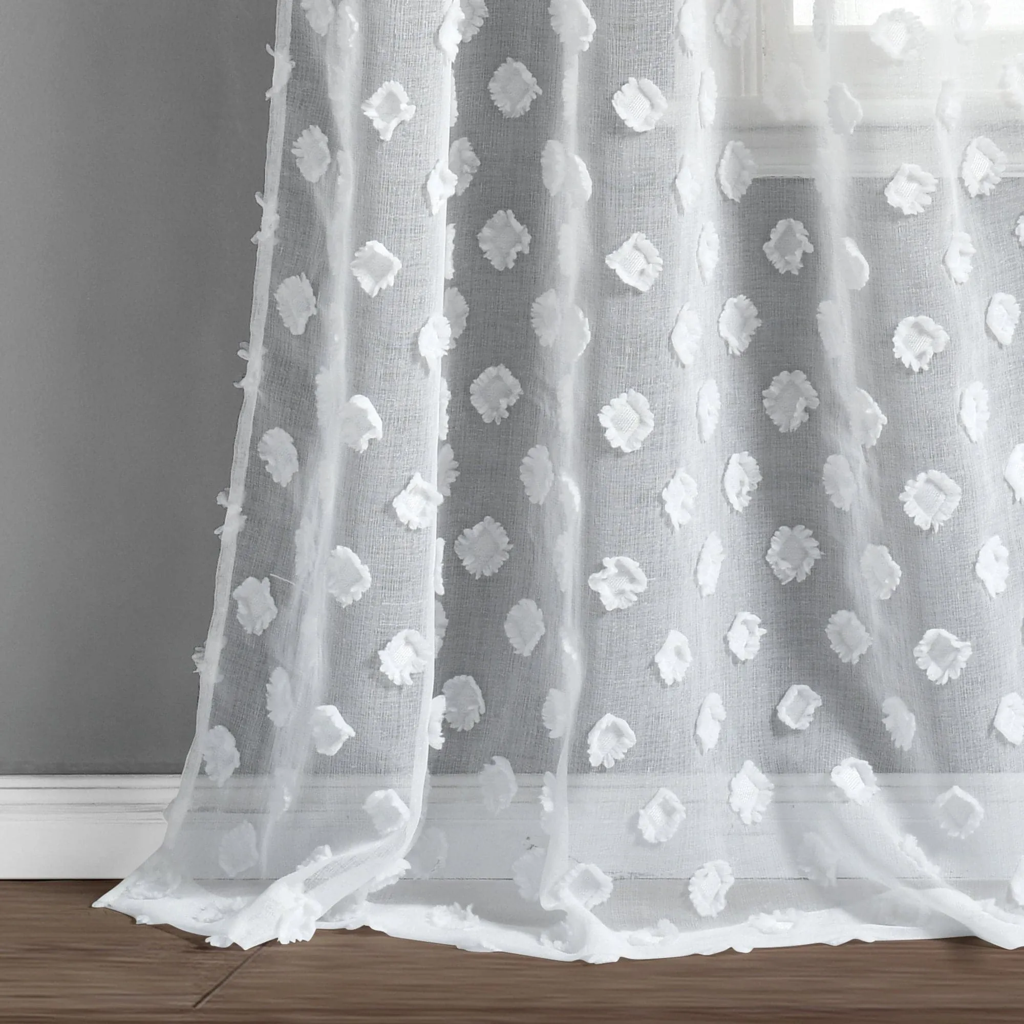 Textured Dot Grommet Sheer Window Curtain Panel Set