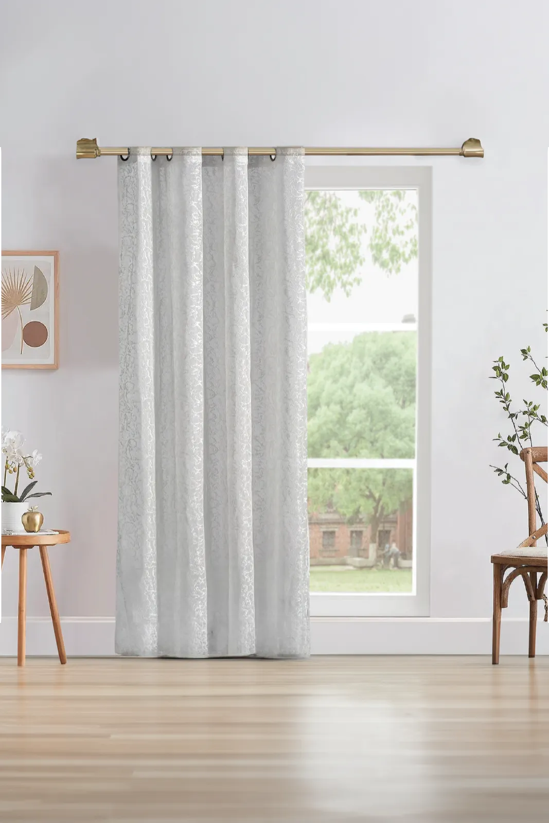 White Abstact Patterned Sheer Curtain