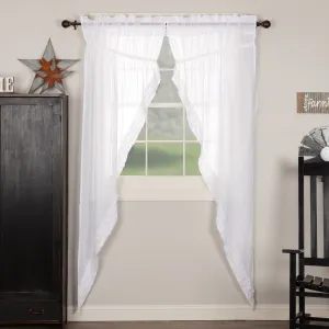 White Ruffled Sheer Long Prairie Curtains 84"