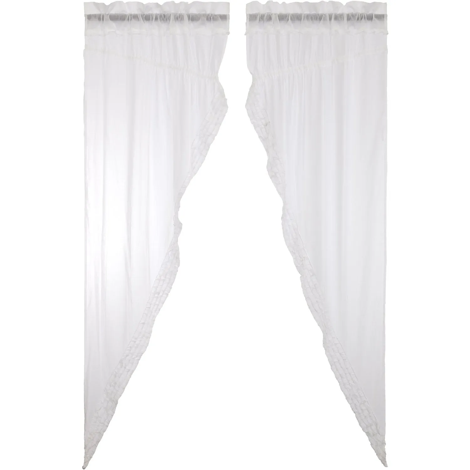 White Ruffled Sheer Long Prairie Curtains 84"