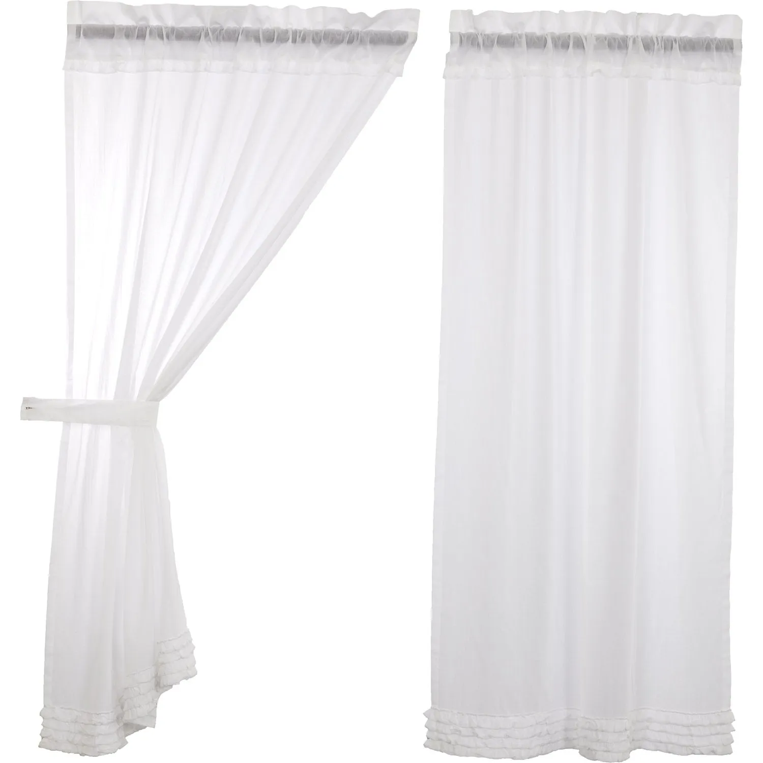 White Ruffled Sheer Short Panel Curtains 63"