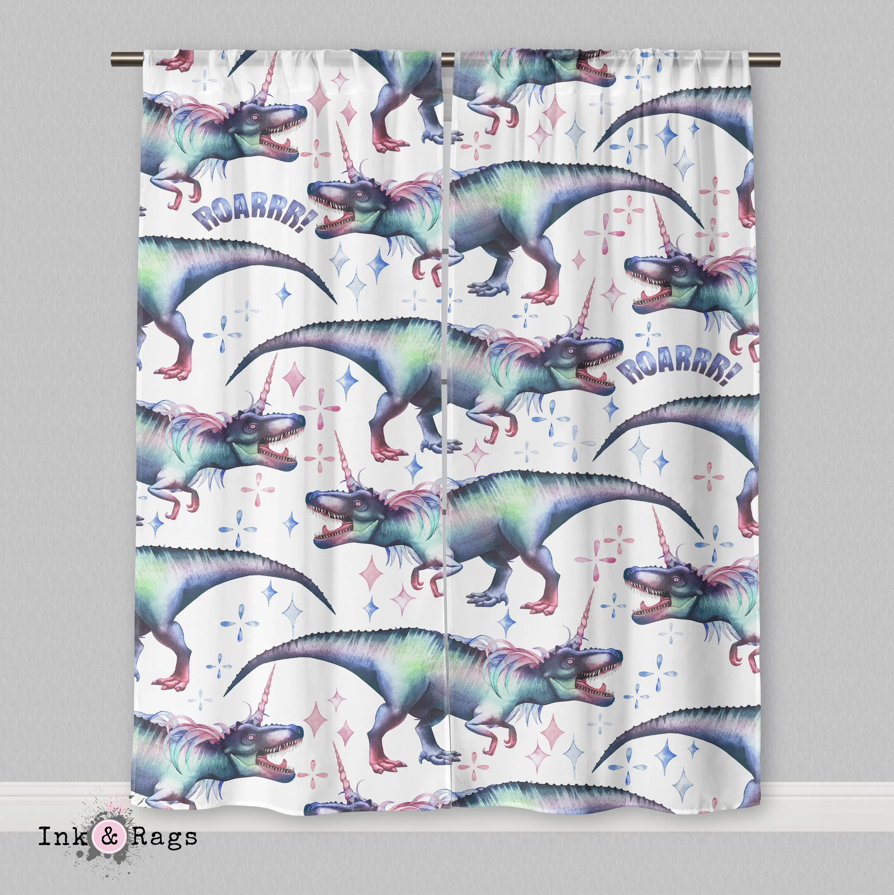 White T-Rex ROARRR Dinocorn Curtains