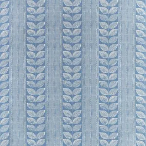 Woodblock Leaves Denim Fabric