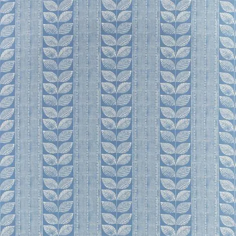 Woodblock Leaves Denim Fabric