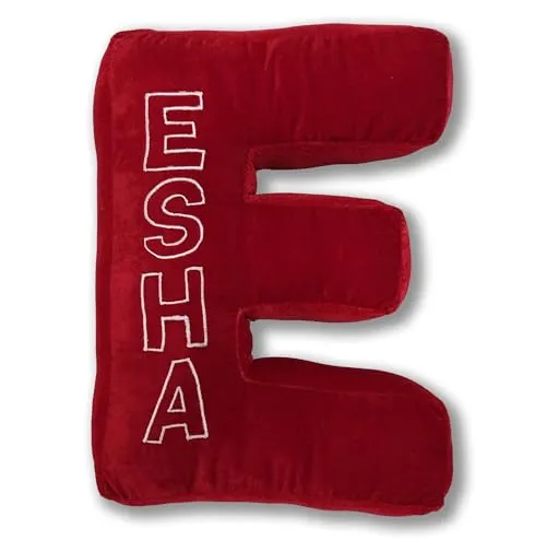 Yousafzai Personalized Kids Name Velvet Alphabet (D) Soft Pillow Throw Cushion Decorative Alphabet Kids Room Decor for Kids, Colour red